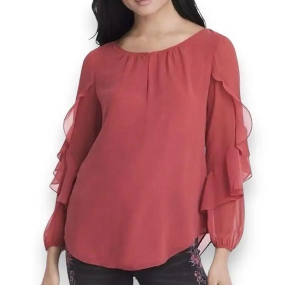 White House black market, long sleeve, ruffle, blouse, size 14, pink